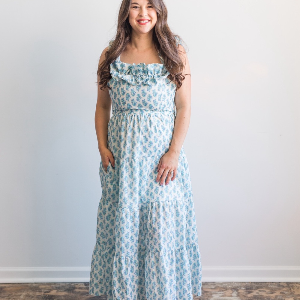 Floral Blue Maxi Dress from Peach Love — NWT!!! Great for boy mom to be!!